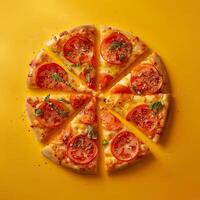 Sunny tomato basil pizza slices. photo