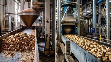 View of wood pellet processing in an industrial facility photo