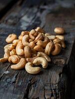 Cashews on rustic wooden surface photo