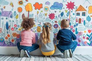 Creative kids and colorful mural. photo