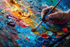 Person painting on a canvas with vibrant colors. photo