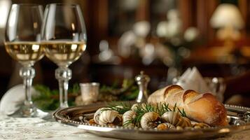 Elegant escargot and baguette. photo