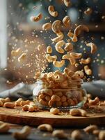 Dynamic captured of cashews in motion photo