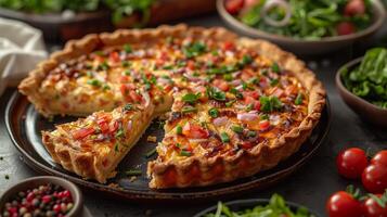 Colorful Quiche Lorraine with fresh veggies. photo