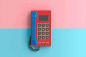 Retro telephone on color block background. photo