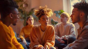 Group therapy session for psychiatric disorder. photo