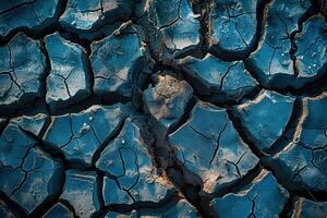 Cracked earth texture in blue tones, resembling a boiling planet. photo