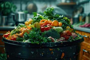 Close-up of a garbage bin in a kitchen. photo