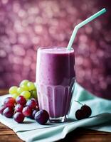 Delicious Grape Juice Smoothie in a Glass with a Straw photo