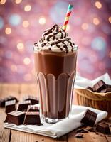 Delicious Chocolate Milkshake in a Glass with a Straw photo