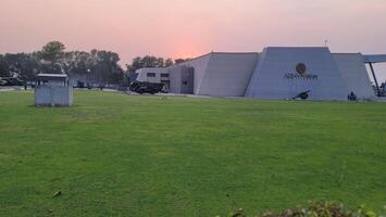 Army equipment using in war are placed in public park for kids in Lahore, Pakistan on May 15, 2024. photo