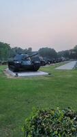 Army equipment using in war are placed in public park for kids in Lahore, Pakistan on May 15, 2024. photo