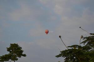 View of a low flying hot air balloon photo