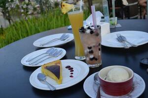 Various dessert on the table photo