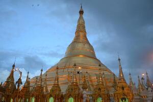 Swedagon Pagoda in cloudy evening photo