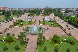 High angle of Viantiane city center during the day photo