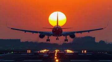 Plane landing at the airport with passengers and tourists returning from vacation photo