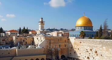 Sacred Western Wall Kotel in Jerusalem Old City known as Wailing Wall and Al Buraq Wall photo