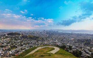 USA, California, Panoramic San Francisco skyline of financial district from Twin Peaks lookout. photo