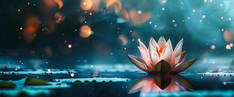 Lotus flower is floating on water. Concept of meditation, serenity, spirituality and enlightenment photo