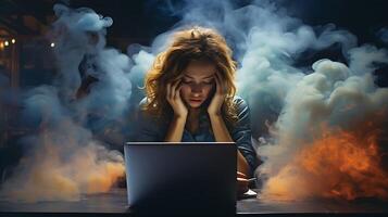 Professional burnout syndrome. Frustrated worker, mental health problems. Emotional burnout of an office worker. photo