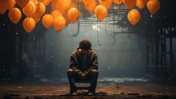 Male in depression. Young man having frustration, loneliness or depressed. Concept emotional burnout, stress and mental disorder. photo