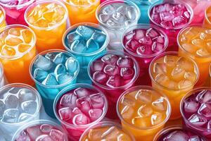 Various cold drink cups and ice balls professional advertising food photography photo
