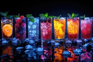 Various cold drink cups and ice balls professional advertising food photography photo