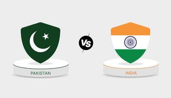 Pakistan vs India international cricket match. Rival flags of both teams with badge shields. Editable EPS file vector