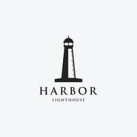 Creative harbor lighthouse building template logo vintage design. vector