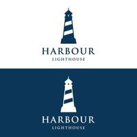 Creative harbor lighthouse building template logo vintage design. vector