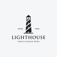 Creative harbor lighthouse building template logo vintage design. vector