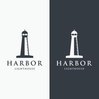 Creative harbor lighthouse building template logo vintage design. vector