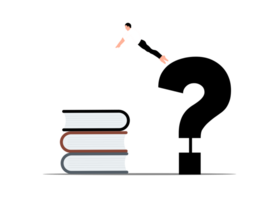 a man is jumping over a stack of books with a question mark png