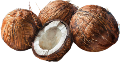 hela och halverad kokosnötter med vit kött png