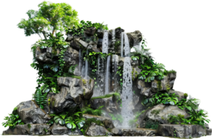 Lush Green Waterfall in Tropical Forest. png