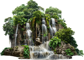 Lush Green Waterfall in Tropical Forest. png