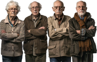 Group of Serious Senior Citizens with Folded Arms. png