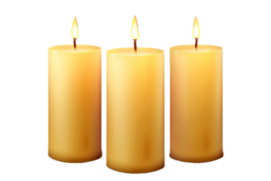 Tres ardiente velas en diferente tamaños png