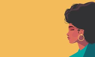 bandera retrato de africano americano mujer fuerte feminista. sitio para texto. De las mujeres día. ilustración de niña fuerza, movimiento para género igualdad y mujer empoderamiento vector