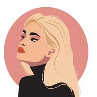 flat illustration of bright portrait of blonde woman avatar on pink background. Avatar icons user profile media, design and development of websites and applications, icons vector