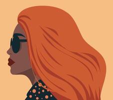 avatar de africano americano afro mujer con brillante naranja rosado pelo en pie oblicuo vistiendo lentes. social red. activista. feminismo. retrato. plano ilustración. sencillo estilo vector