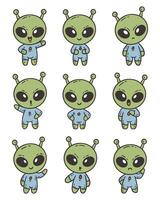 Cute Alien Doodle Cartoon Style Illustration vector