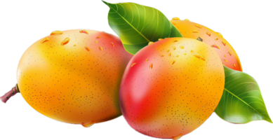 Fresh Ripe Mangoes with Dew Drops. png