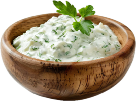 ciotola di fresco tzatziki salsa con erbe aromatiche. png