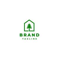 Simple Home Pine Tree Logo Design. Simple Line Pine Tree Inside the House Logo Design. vector