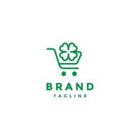 Simple Clover Cart Line Logo Design. Simple Clover Shopping Cart Logo Design. vector