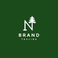 Pine Tree Initial Letter N Logo Design. Simple Pine Tree Growing at the End of the Letter N Logo Design. vector