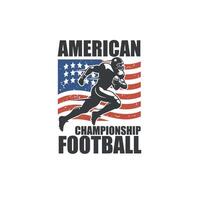 Running American football player silhouette, american flag vintage logo graphic vector