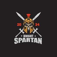 spartan knight skull head with crossed swords vintage logo graphic vector
